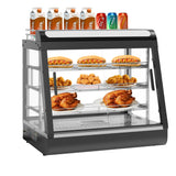 27 inch Countertop Food Warmer Display Case, 3-Tier Commercial Food Warmers with Top Rack for Milk/Bottles for Pizza/Pretzel, 3-Color Lighting, w/Thermometer for Cafeteria Kitchen Restaurant