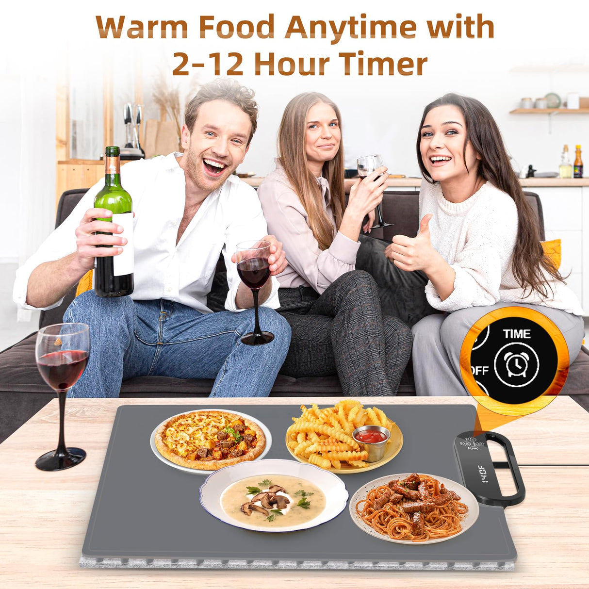Food Warming Mat – Fast Heating Electric Warming Tray with 7 Temp Settings, 11-Hour Timer & Auto Shut-Off, Foldable Silicone Mat with Child Lock, Portable Warming Pad for Buffets, Holidays – Gray