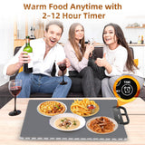 Food Warming Mat – Fast Heating Electric Warming Tray with 7 Temp Settings, 11-Hour Timer & Auto Shut-Off, Foldable Silicone Mat with Child Lock, Portable Warming Pad for Buffets, Holidays – Gray