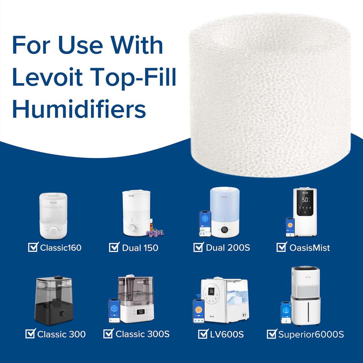 Bundle of LEVOIT 10-Pack Top Fill Humidifier Replacement Filters and 3-Pack Humidifier Water Softener, Demineralization Cartridge