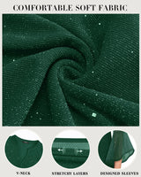 VALOLIA Sparkly Tops for Women: 3/4 Sleeve - Christmas Tops for Women 2024 - Womens Blouse for Wedding Guest Holiday Party Shirts Loose Fit Womens Green Sparkle Blouse V-Neck Sequin Tunic XXXL