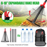 76Inch Adjustable Metal Leaf Rake, 18 Metal Tines Heavy Duty Leaves Rake for Lawns with 8-18" Expandable Head Long Handle Garden Rakes for Women Kids Leaves Yard Gardening Grass Outdoor Camping Debris