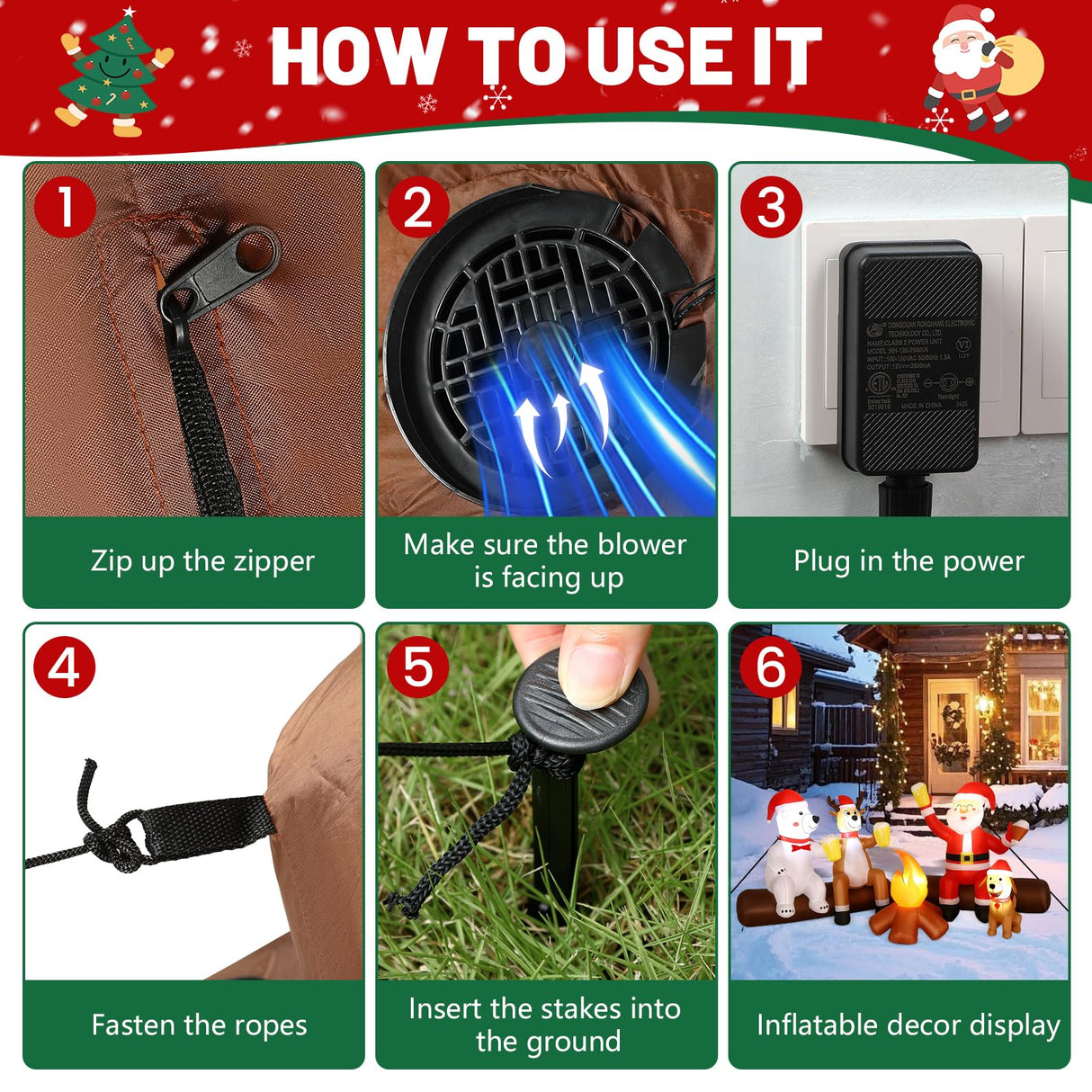 Alupssuc 8FT Christmas Inflatable Outdoor Decoration with Built-in LEDs Lights, Blow-Up Santa Claus, Bear and Deer Keeping Warm for Outside/Indoor Xmas for Yard, Garden, Lawn, Party, Holiday Decor