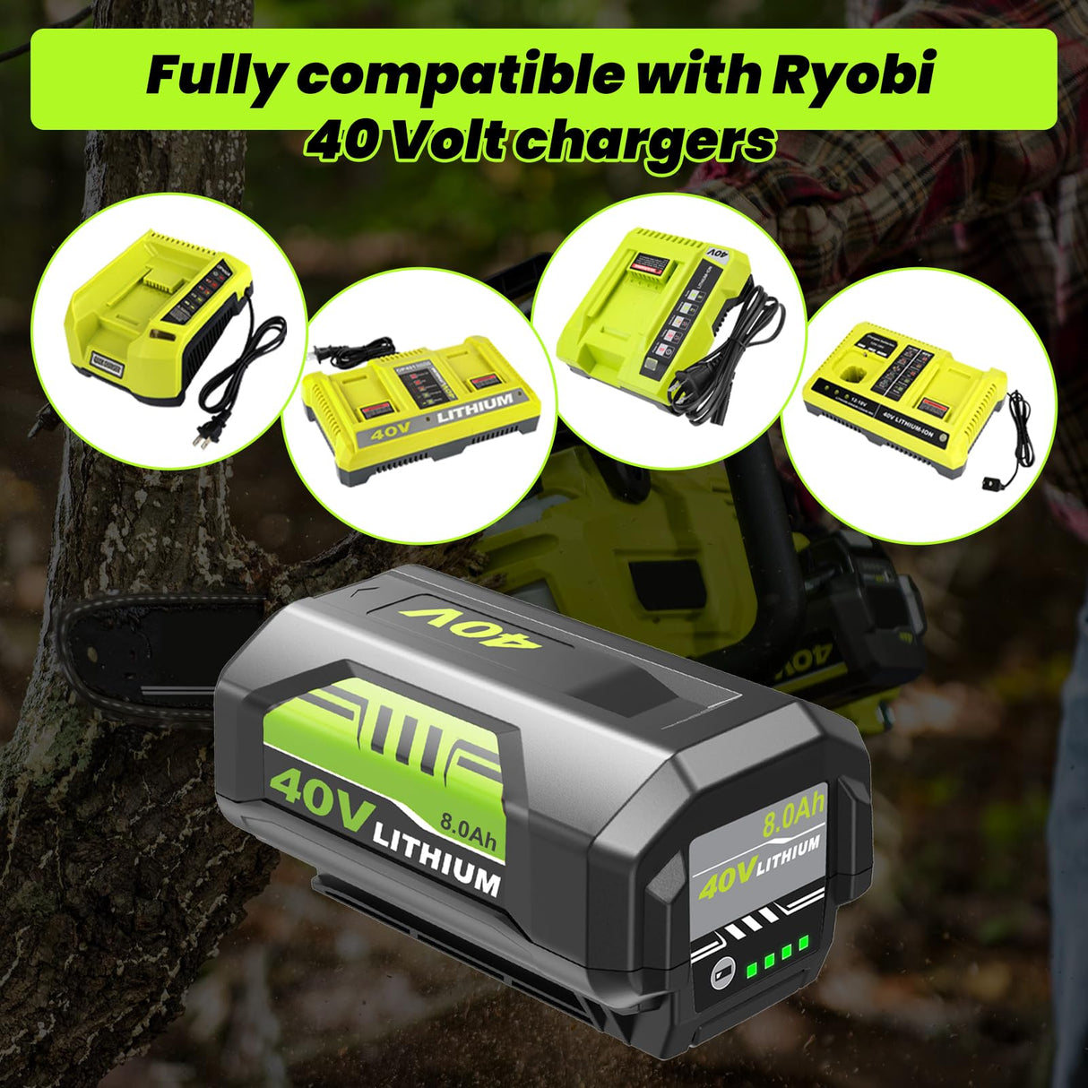 40v 8000mAh OP4026A Replacement for Ryobi 40V Battery 8.0Ah Compatible with Ryobi 40 Volt Battery Lithium OP4026A OP4015 OP4040 OP40201 OP4050A OP4015 OP40261 OP4030 OP40401 Power Tools (1Pack)