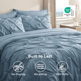 Bedsure Queen Comforter Set Mineral Blue - Bed in a Bag Queen 7 Pieces, Pintuck Bedding Sets Gift for Christmas, Pinch Pleat Bed Set with Queen Size Comforter, Sheets, Pillowcases & Shams