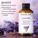 Majestic Pure Lavender Essential Oil | 100% Natural | Premium Grade Essential Oils for Hair Care, Home Diffusers, Skin, Aromatherapy, Massage and Humidifiers | 4 Fl Oz (Pack of 2)