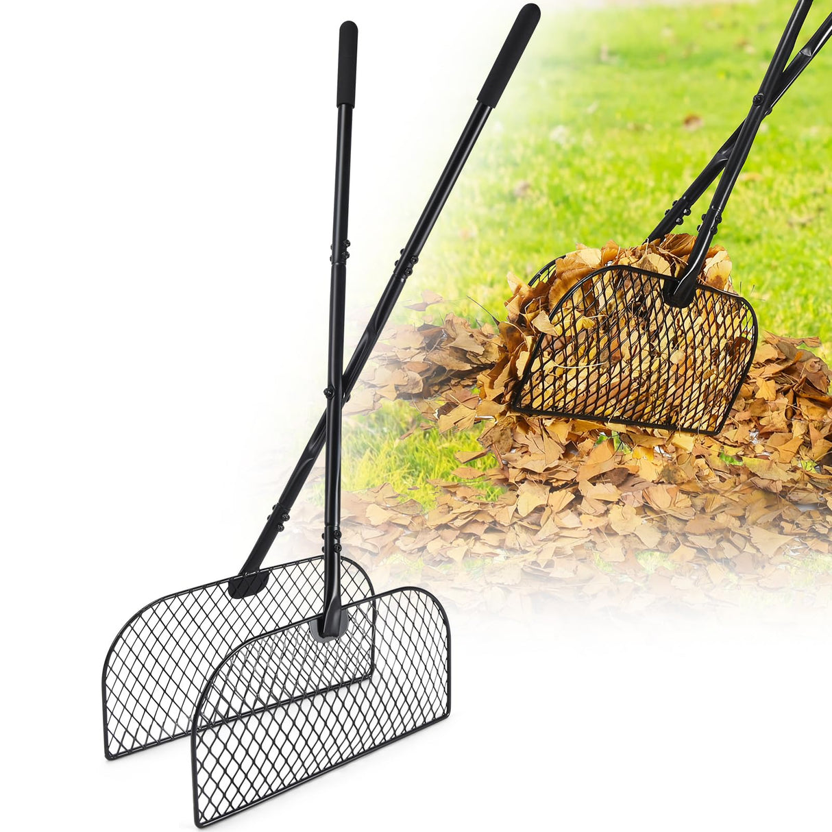 AugFir Leaf Grabber Rake, Long Handle Metal Leaf Picker Upper, Efficient and Labor-Saving Yard Rake Leaves Grabber for Garden Cleaning No Bending Over