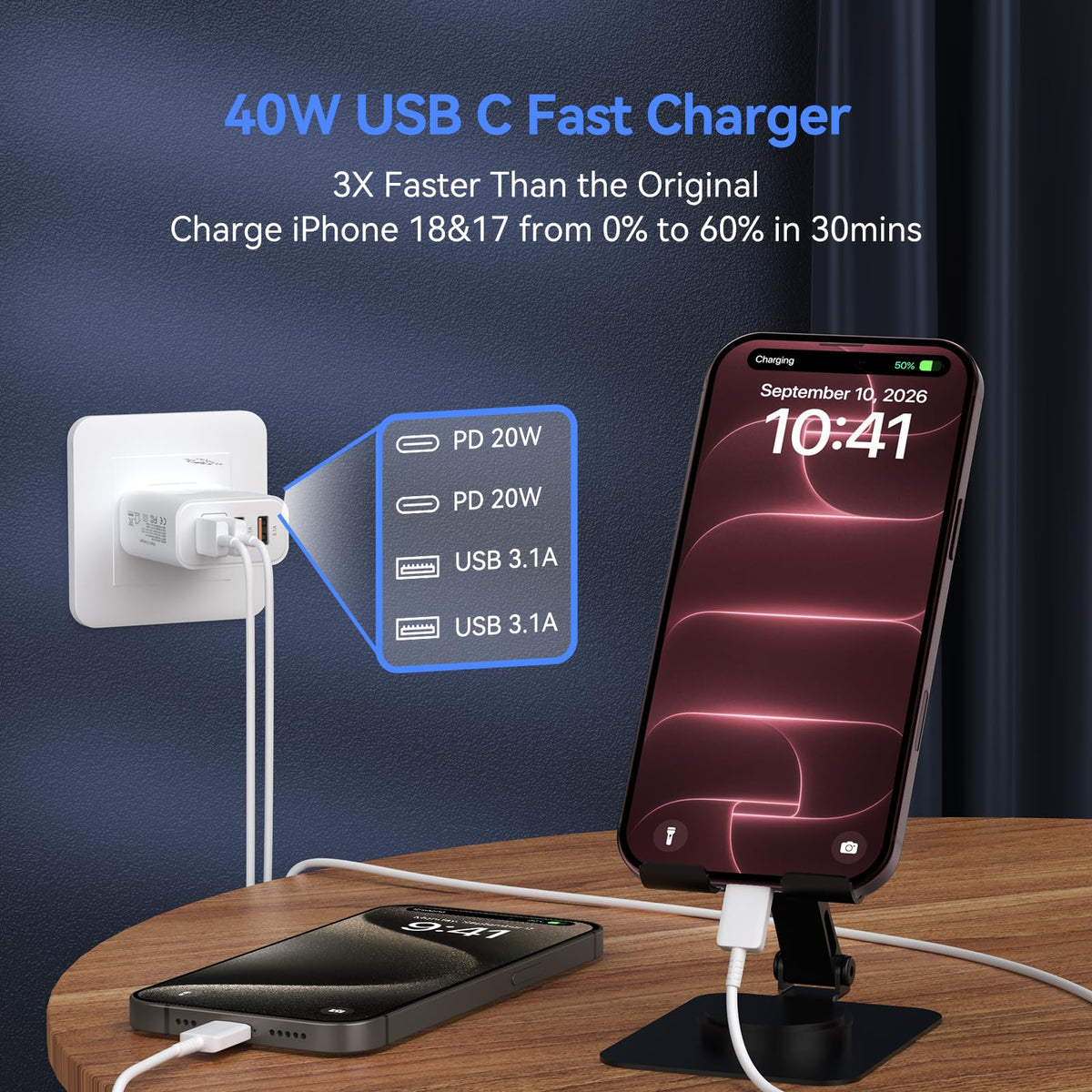 USB C Charger Block 40W USB Type C iPhone 18 Pro Charger Fast Charging Plug