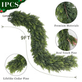 Real Touch Cedar Garland - Artificial Christmas Garlands Faux Green Cedar Fake Pine Needles Garland for Fireplace,Table, Stairs, Mantle, Window,Indoor Outdoor,Home,Holiday Decor(1 PCS,9 FT)