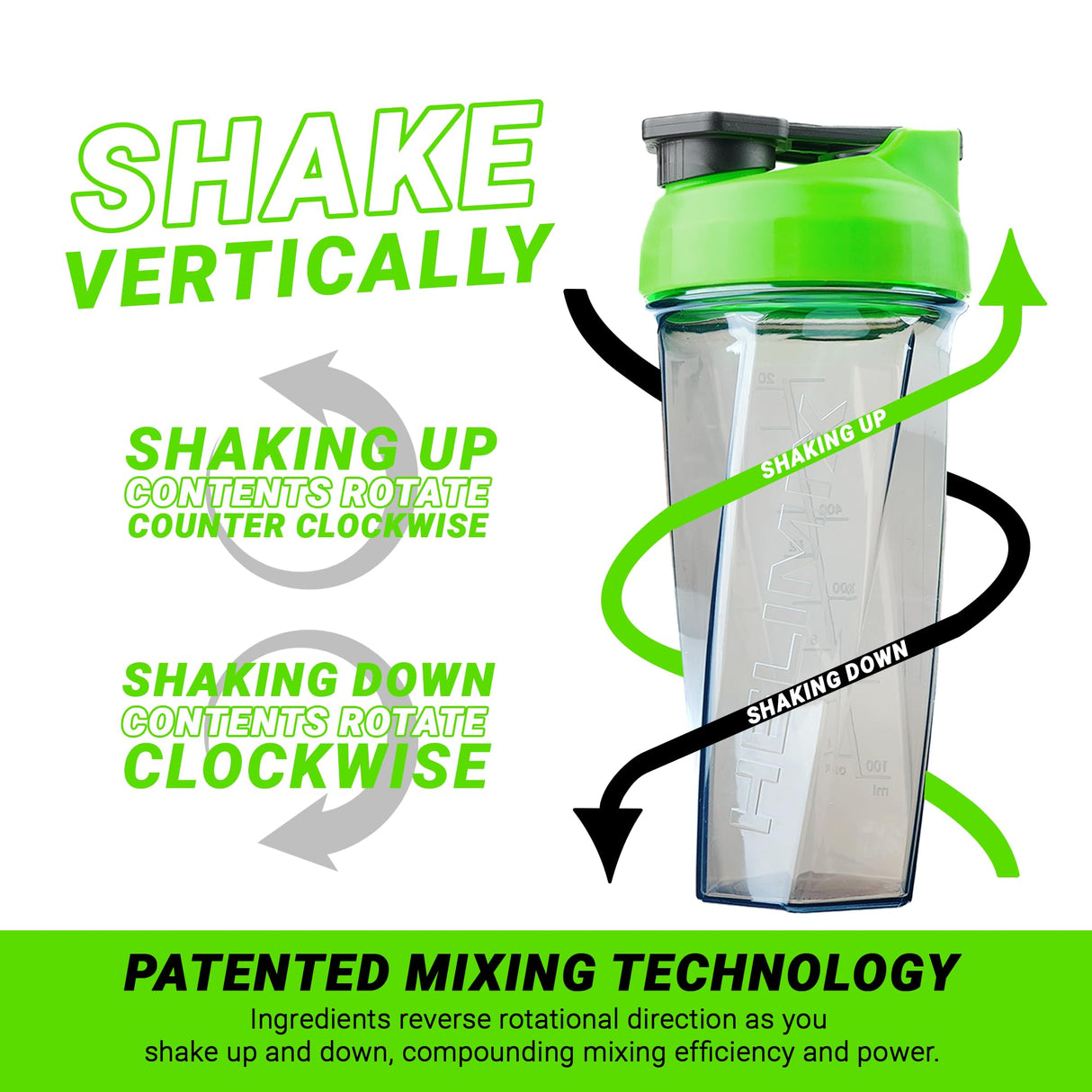 HELIMIX 2.0 Vortex Blender Shaker Bottle Holds upto 28oz | No Blending Ball or Whisk | USA Made | Portable Pre Workout Whey Protein Drink Shaker Cup | Mixes Cocktails Smoothies Shakes | Top Rack Safe