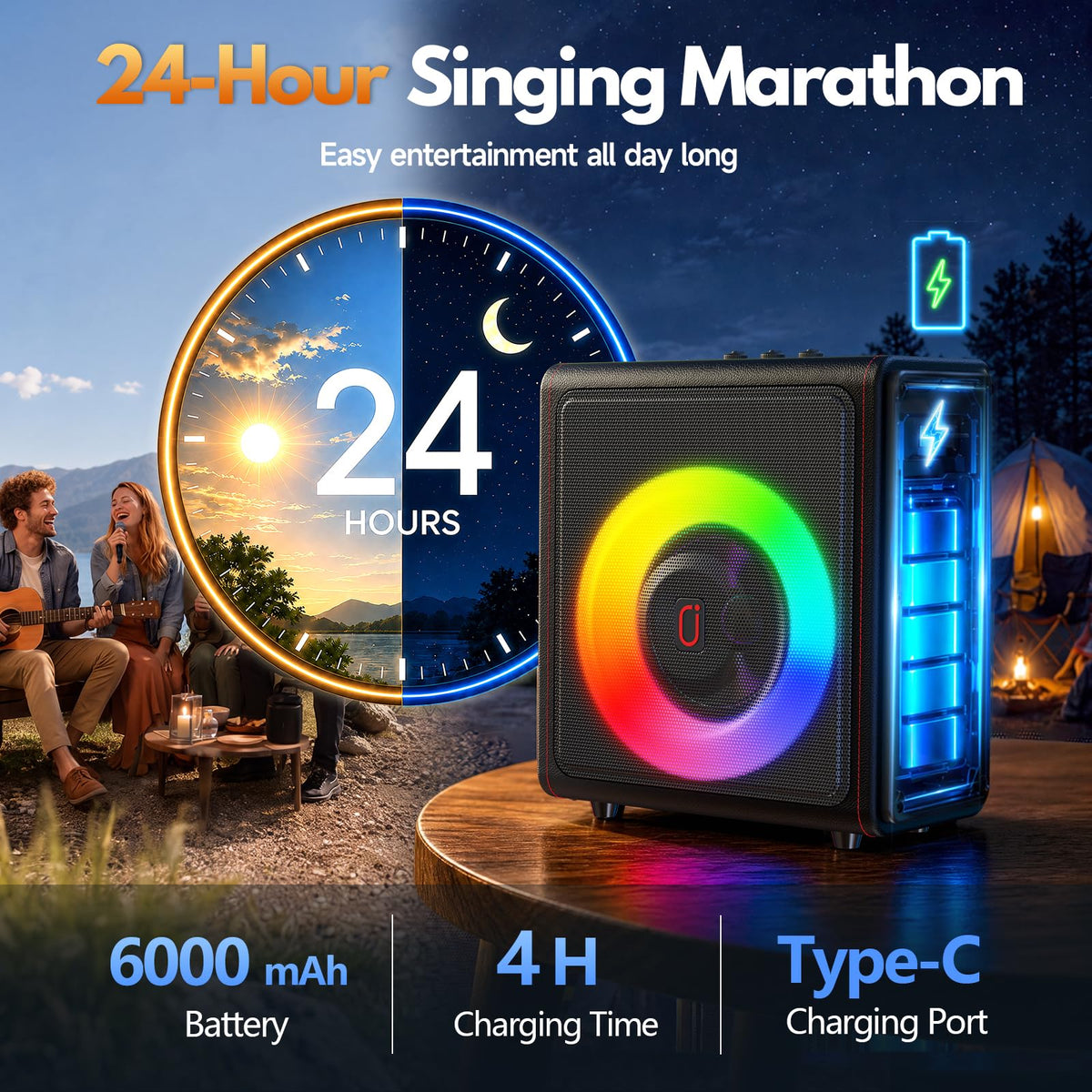 Karaoke Machine for Adults with 2 Wireless Microphones, 200W PA System