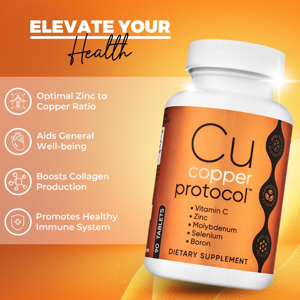 Copper Protocol Copper Supplements for Women and Men (90 Capsules) Boosts Energy, Nourishes Body, Anti-Aging Formula, Includes Vitamin C, Zinc & Selenium, Non-GMO, Made in USA - GMP Certified