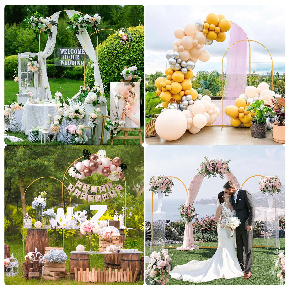 SuuWoee Wedding Arch Backdrop Stand Set of 2 With White Cover (7.2FT+6FT)