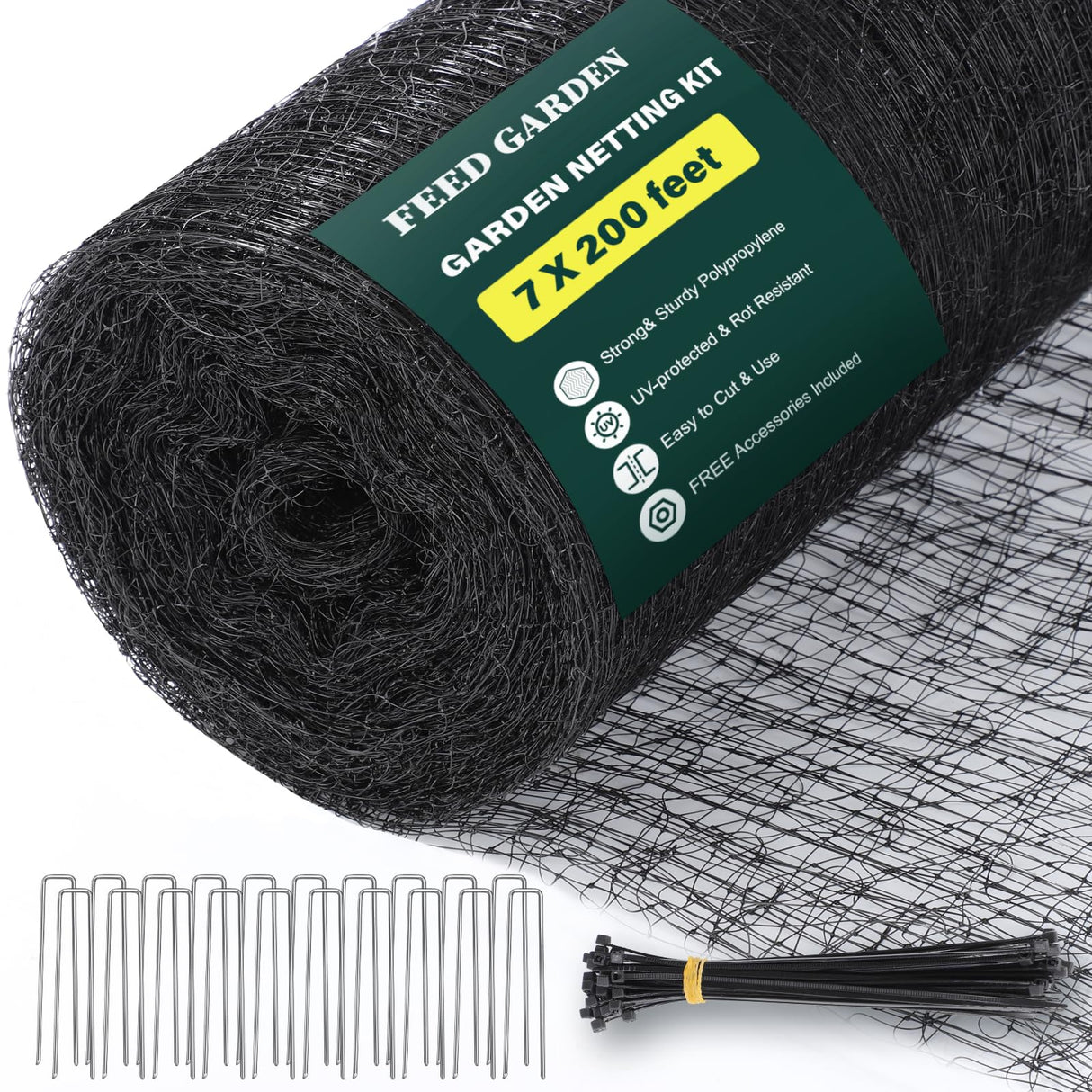 FEED GARDEN Deer Netting Deer Fence Netting, 7 x 200 Feet for Garden Protection Reusable Protective for Plants Fruit Trees Vegetables Against Birds and Other Animal