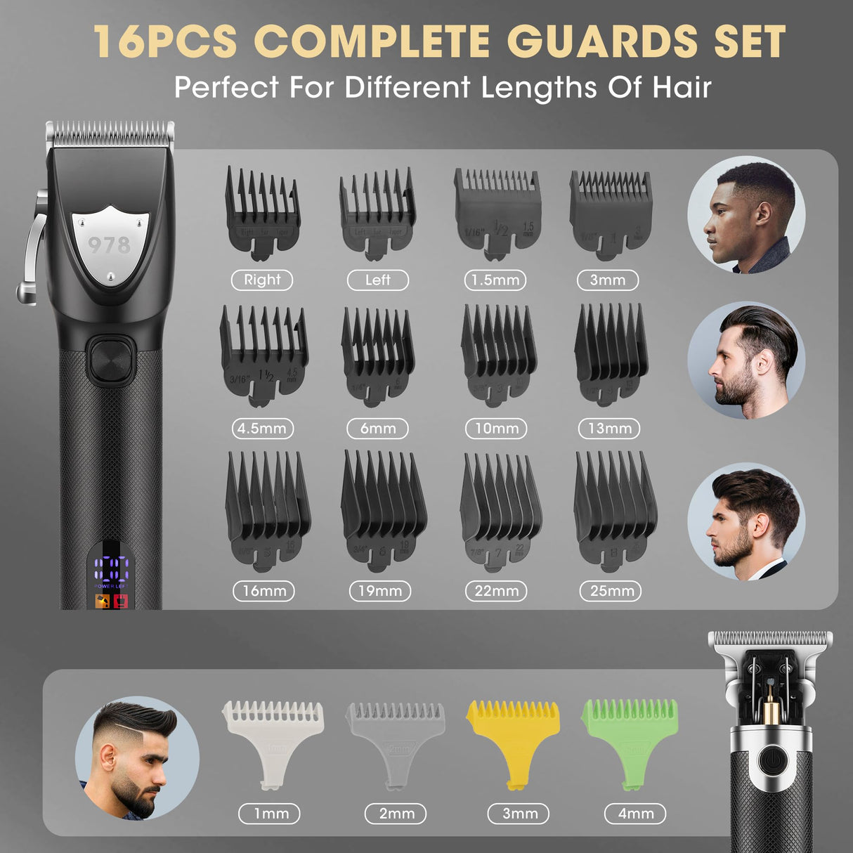 Lanumi Professional Hair Clippers Electric Razor Shavers Men 3 Piece Set Rechargeable Clippers and Trimmers Beard Trimmer Barber Kit with Travel Case Clippers for Hair Cutting Gifts for him