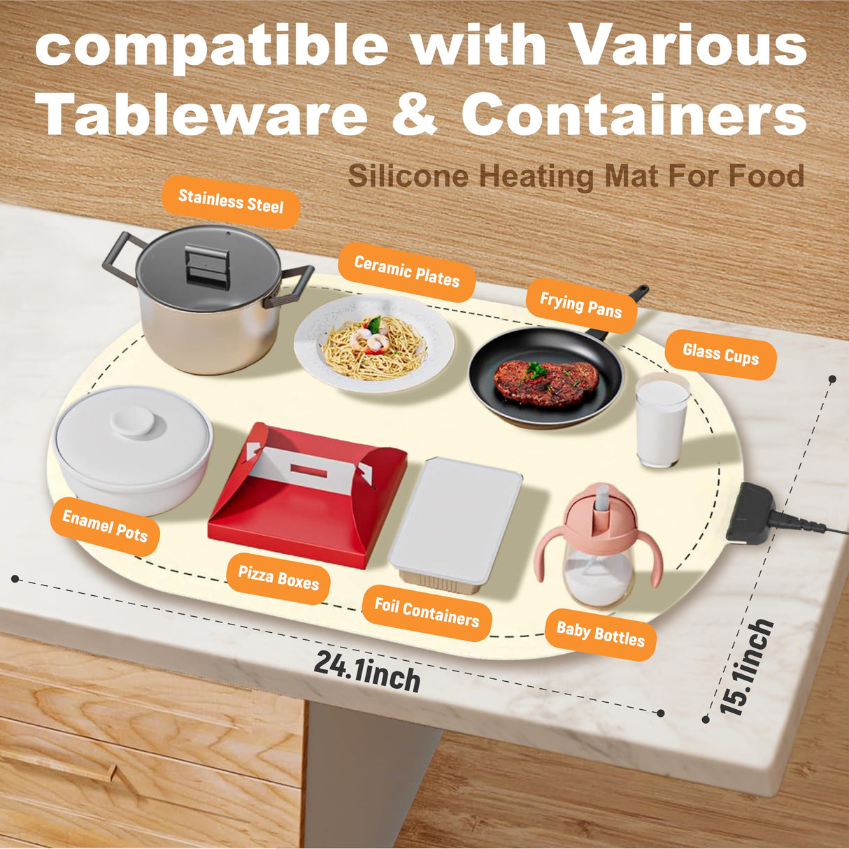 WOKALON Warming Mat for Food Extra Large,(24”x16”), Food Warmers for Parties Buffet and Home Daily Use,Roll Up Food Warmers (Beige)