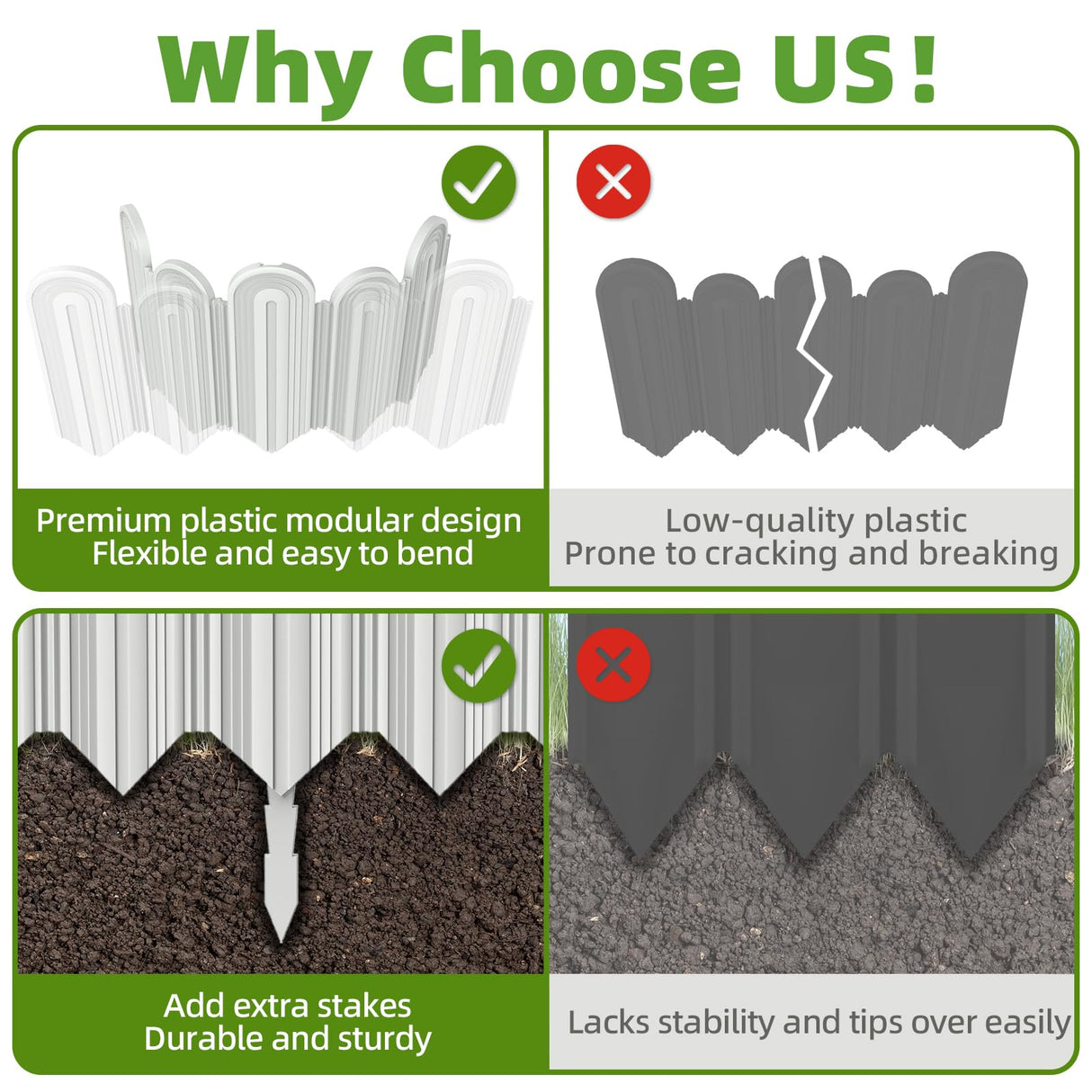 Vashly 20Pcs 20Ft Landscape Edging,6.5 Inch Garden Border with 20 Stakes