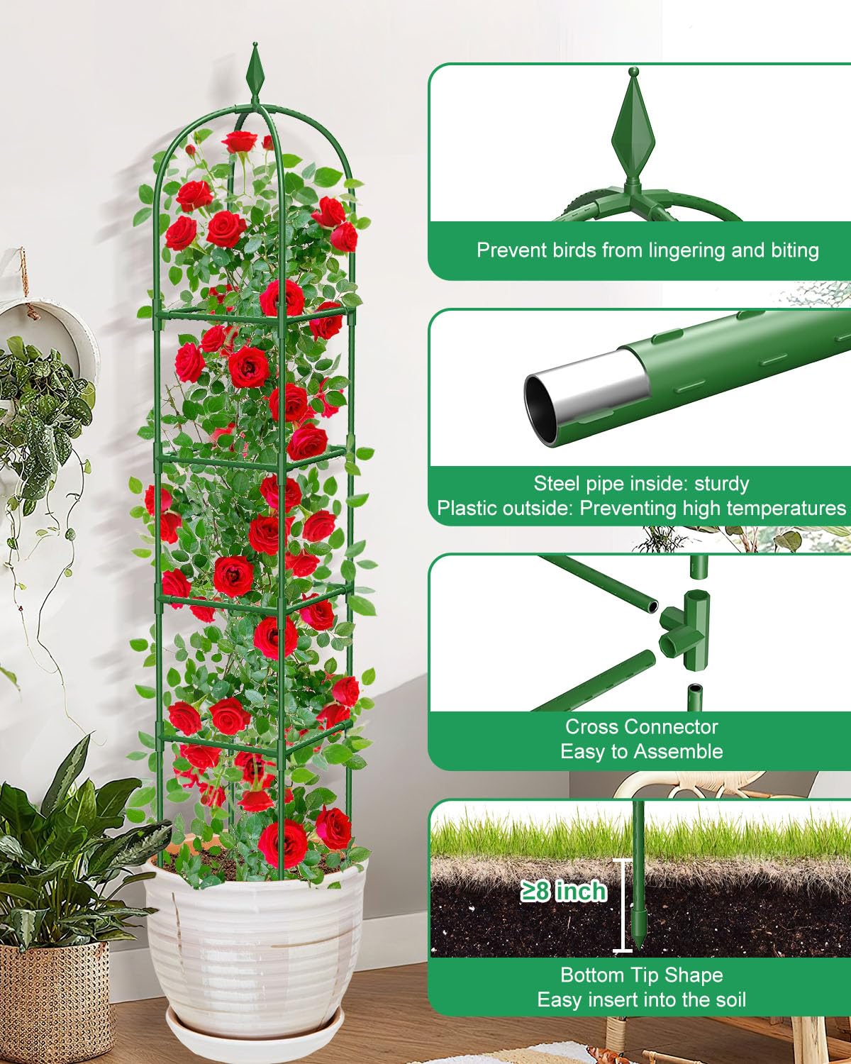 MYMULIKE 2 Pack Garden Obelisk Trellis for Climbing Plants Outdoor & Indoor - 6Ft Rustproof Garden Trellis Plant Support Cage for Vines, Flowers, Vegetables, Roses | Heavy-Duty, Adjustable
