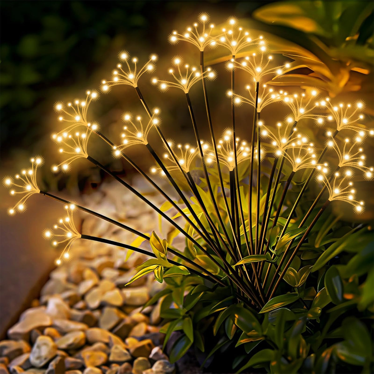 Solar Garden Lights 2 Pack Waterproof Solar Swaying Starburst Light Outdoor Lights for Yard Patio Walkway Pathway Party Wedding Christmas Decoration, Warm White