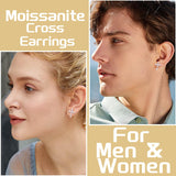 Moissanite Cross Earrings for Men Women, 0.5 Carats 18k Gold Plated Sterling Silver Cross Stud Eearrings D Color VVSI Moissanite Stud Earrings Crucifix Jewelry (Silver)