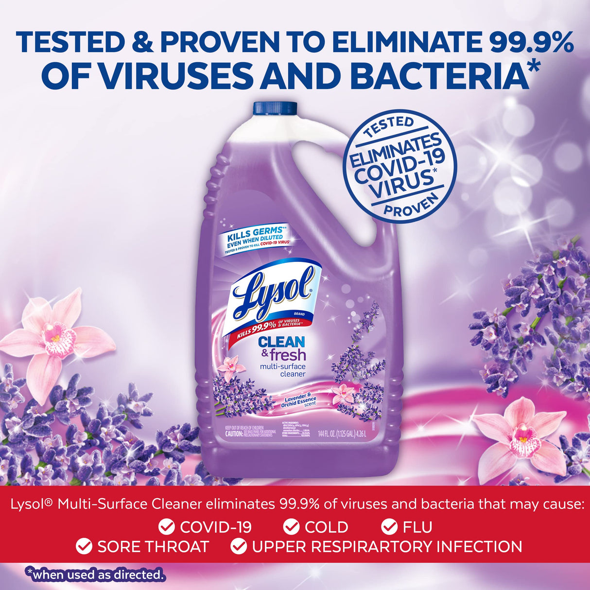 Lysol Multi-Surface Cleaner, Sanitizing and Disinfecting Pour, to Clean and Deodorize, Lavender and Orchard Essence, 144oz (Pack of 4)