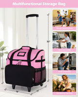 Marscamd Large Rolling Cleaning Caddy Bag with Detachable Trolley, Cleaning Supplies Organizer with Wheels for Housekeepers, Pink