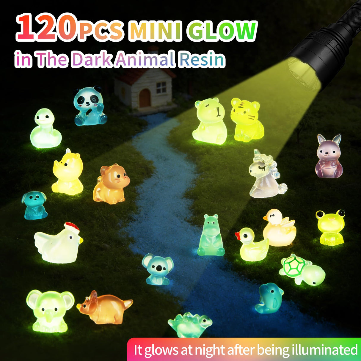 EKisemio 120 Pcs Mystery Bags Mini Resin Animals Glow in the Dark, Blind Bags Luminous Animals Figures Variety Pack for Dollhouse Accessories Fairy Garden Surprise Collectible Figurines Desk Pets