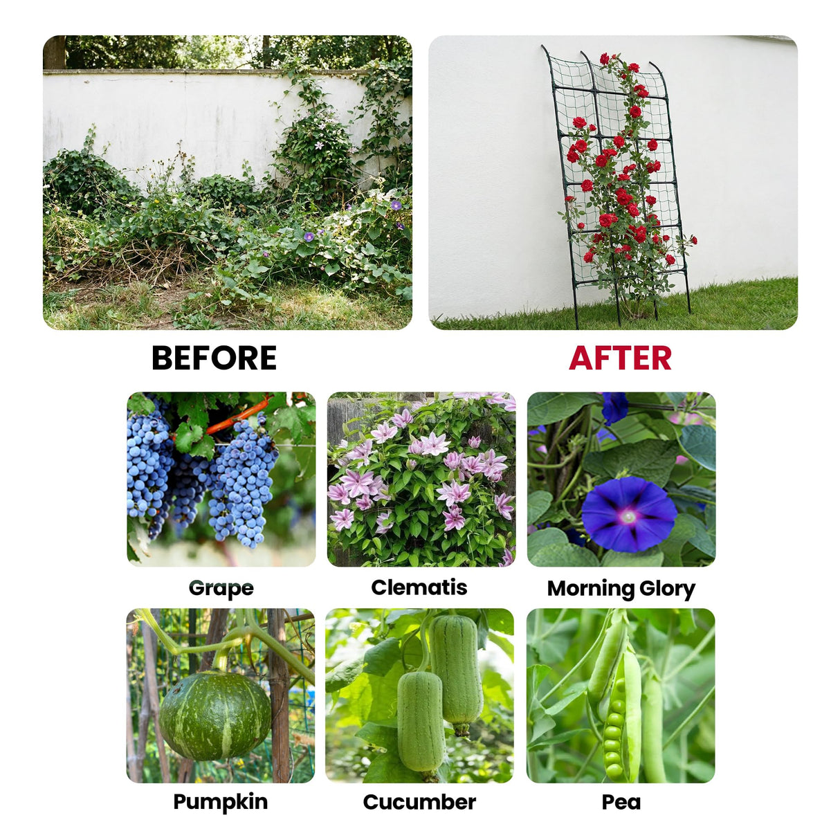 popsea 7.2 ft No-Drill Leaning Garden Trellis for Climbing Plants