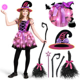 Spooktacular Creations Girls Light Up Witch Costume, Kids Witch Costume with Hat and Broom for Toddler Halloween Dress Up Parties (Toddler (3-4yr))