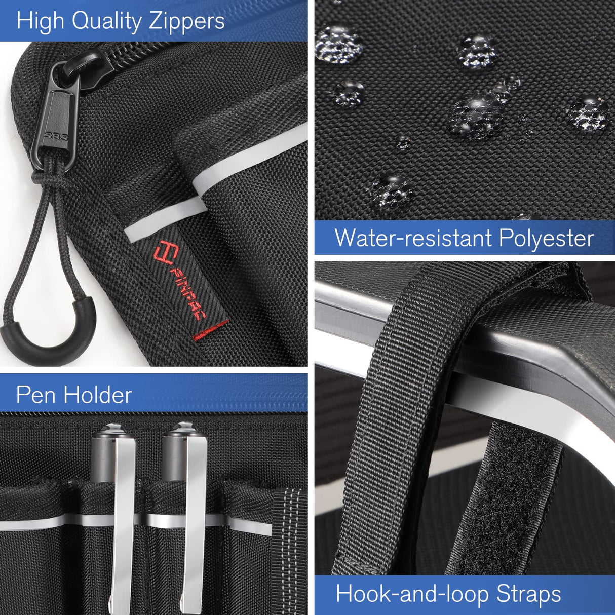 FINPAC Wheelchair Side Organizer Bag with Cup Holder, Wheelchair Armrest Accessories Pouch with Pen Slot and Reflective Strips for Power Wheelchairs, Walkers, Rollators, Adults, Seniors - Black