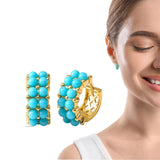 Simulated Turquoise Huggie Hoops Earrings For Women-Small Gold Plated, Boho Unique Dainty Everyday Wear