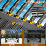 LEVELEVE 10' x 20' Louvered Pergola with Adjustable Roof, Outdoor Metal Patio Gazebo with Curtains & Netting, Gutter System, Large Hardtop Canopy for Garden, Deck, Backyard