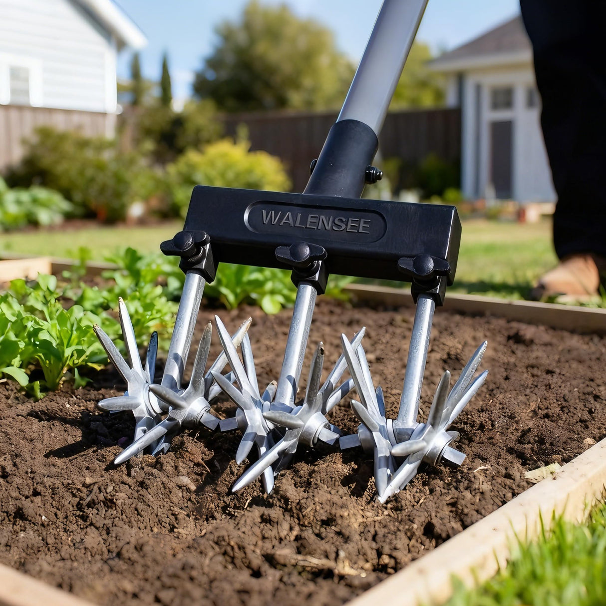 Walensee Rotary Cultivator, Adjustable Hand Tiller for Soil Clod Breaking