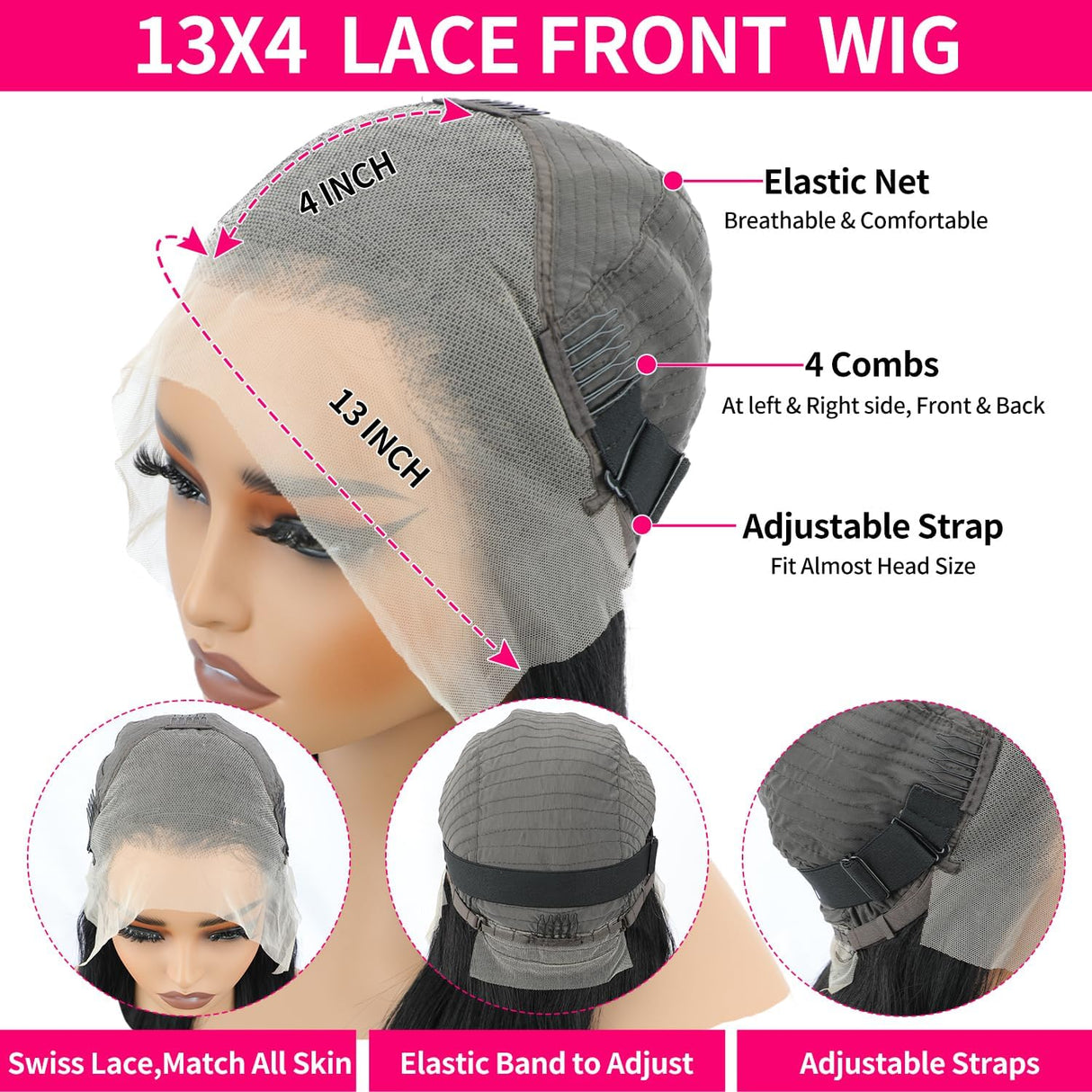 32 Inch Straight Lace Front Wigs Human Hair 200% Density 13x4 HD Transparent Lace Front Wigs for Women Glueless Brazilian Virgin Straight Lace Frontal Wigs Pre Plucked with Baby Hair Natural Black