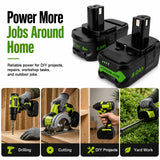 Upgrade 8000mAh Replacement for Ryobi 18V Battery High Capacity Li-Ion Batteries , P108 P104 P105 P102 P103 P109 P122 , Compatible with Ryobi 18V ONE+ System Cordless Power Tools and Charger, 2-Pack