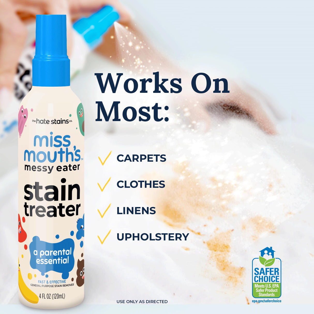 Miss Mouth's Messy Eater Stain Treater Spray - 4oz 3 Pack Stain Remover - Newborn & Baby Essentials - No Dry Cleaning Food, Grease, Coffee Off Laundry, Underwear, Fabric