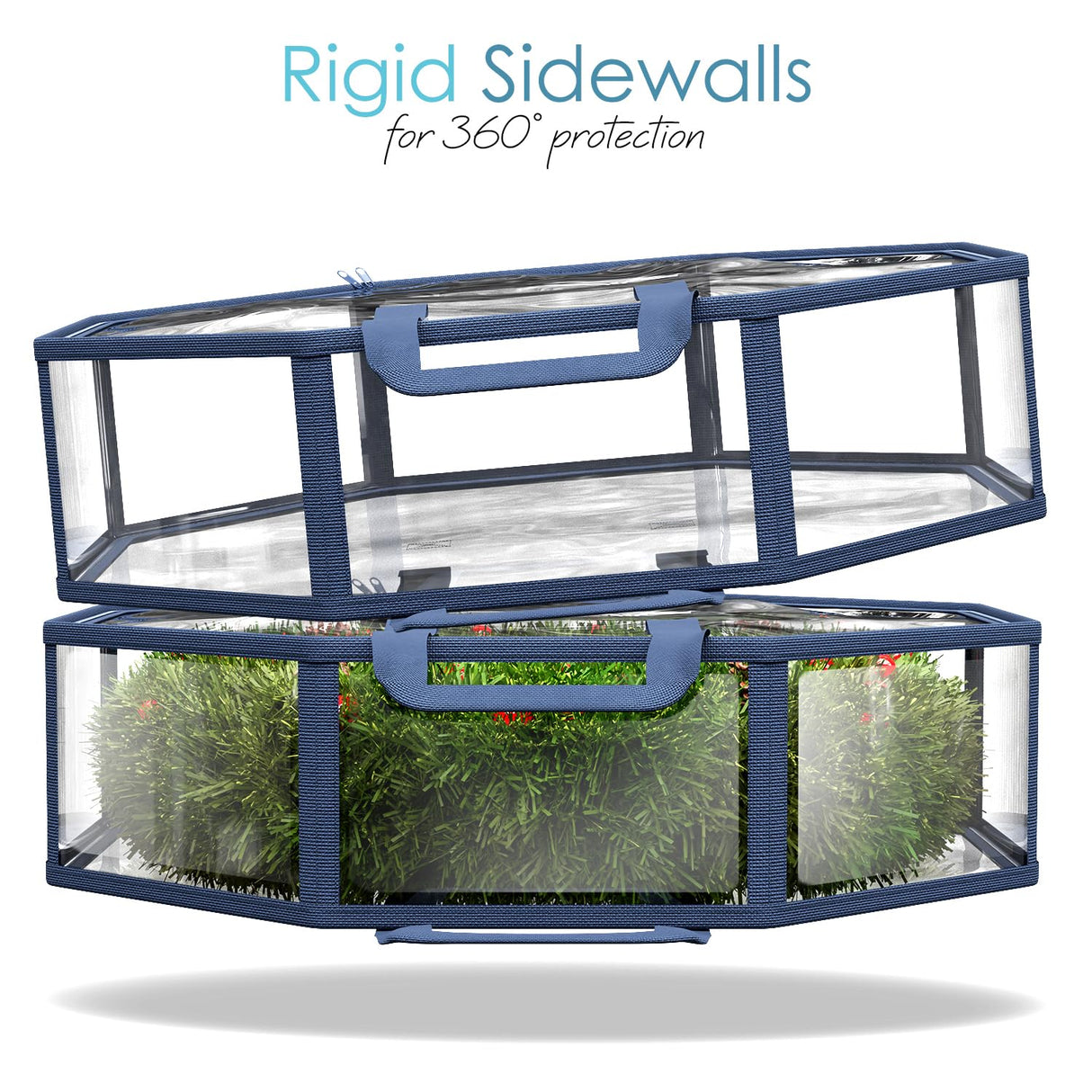 Hearth & Harbor Wreath Storage Container - Clear Christmas Wreath Storage Bag, Dual Zipper and Handles - 30" Premium Wreath Storage Organizer Box