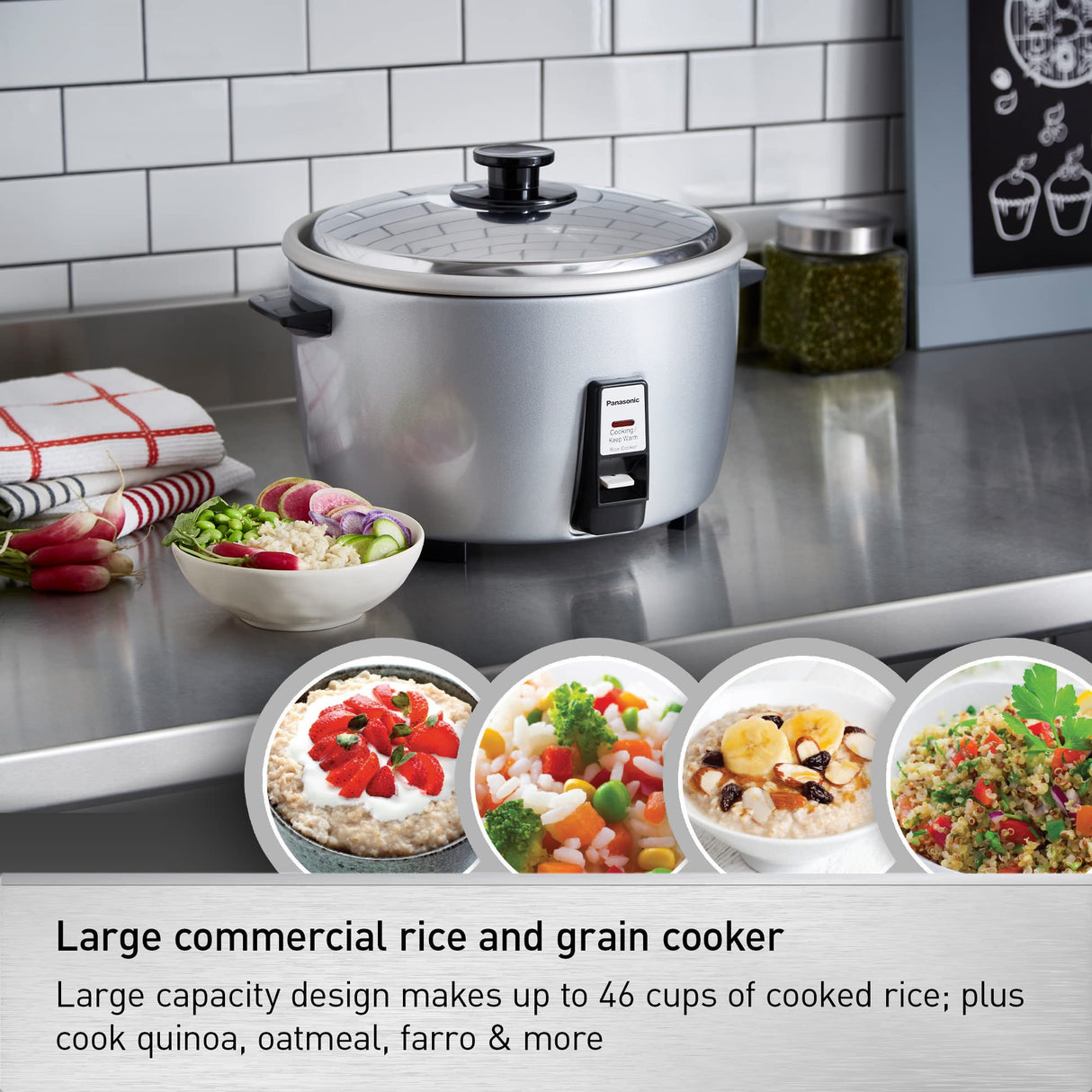 Panasonic Commercial Electric Rice Cooker, 120V Large Capacity 46-Cup (Cooked), 23-Cup (Uncooked) with One-Touch Operation - SR-GA721L - Silver