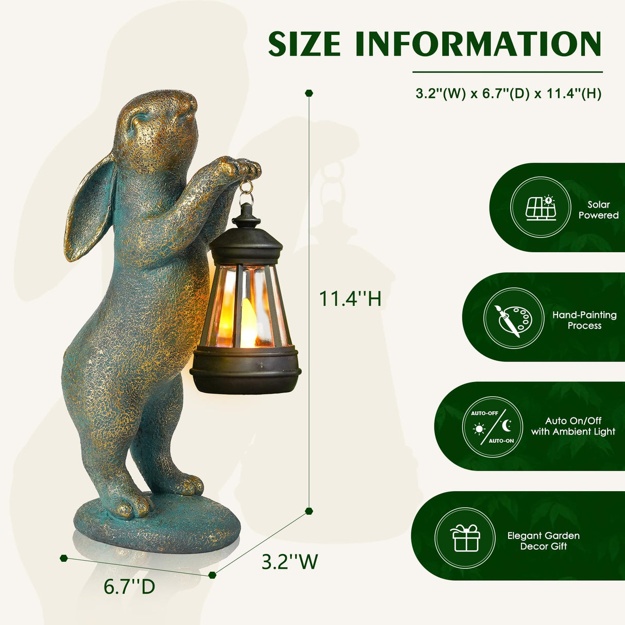 MININOVA Garden Statues Rabbit with Solar Lantern Outdoor Bunny Figurines Decorations for Patio Yard Lawn Ornaments Gifts for Birthday Easter Housewarming Christmas