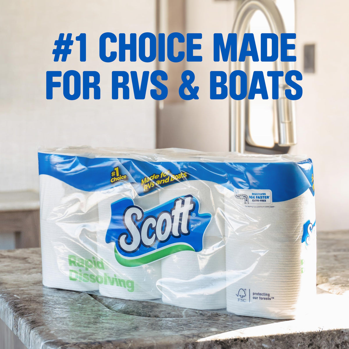 Scott Rapid-Dissolving Toilet Paper, 48 Double Rolls, Septic-Safe, Toilet Paper, 1 Ply, White