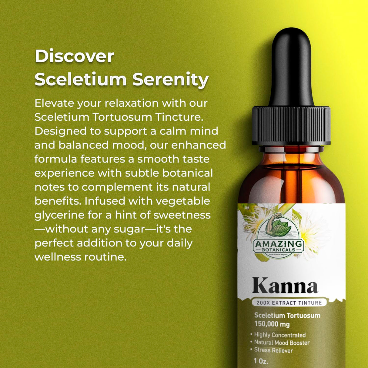 Amazing Botanicals Sceletium Tortuosum Kanna Extract Tincture 200x Menstrum – Liquid Supplement – 30ml (1oz)