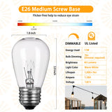 S14 Incandescent Edison Light Bulbs - 11W Vintage Clear Glass Bulbs with E26 Medium Screw‐Base, Warm Filament Replacement Bulbs for Outdoor Patio Garden String Lights, 20 Pack
