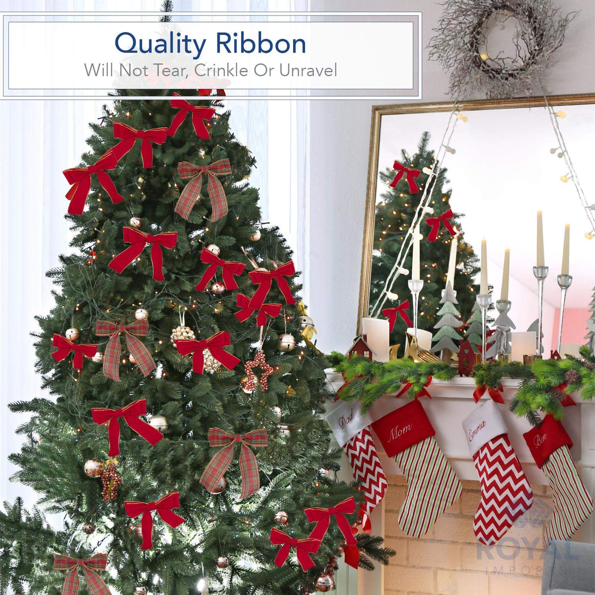 Royal Imports Wired Traditional Red Christmas Waterproof Ribbon, Floral & Craft Decor - 2.5" (#40) - 50 Yd (150') - Red w Red Edge