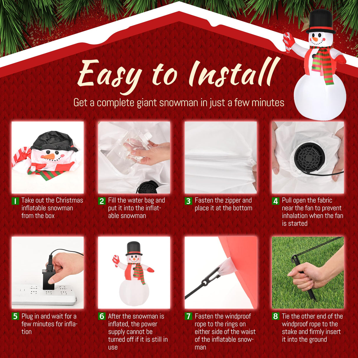 8 FT Christmas Inflatables Yard Decorations Snowman Outdoor, Giant Christmas Blow Ups Outdoor Decor Waterproof with Built-in Bright LED Lights for Yard Garden Patio Lawn