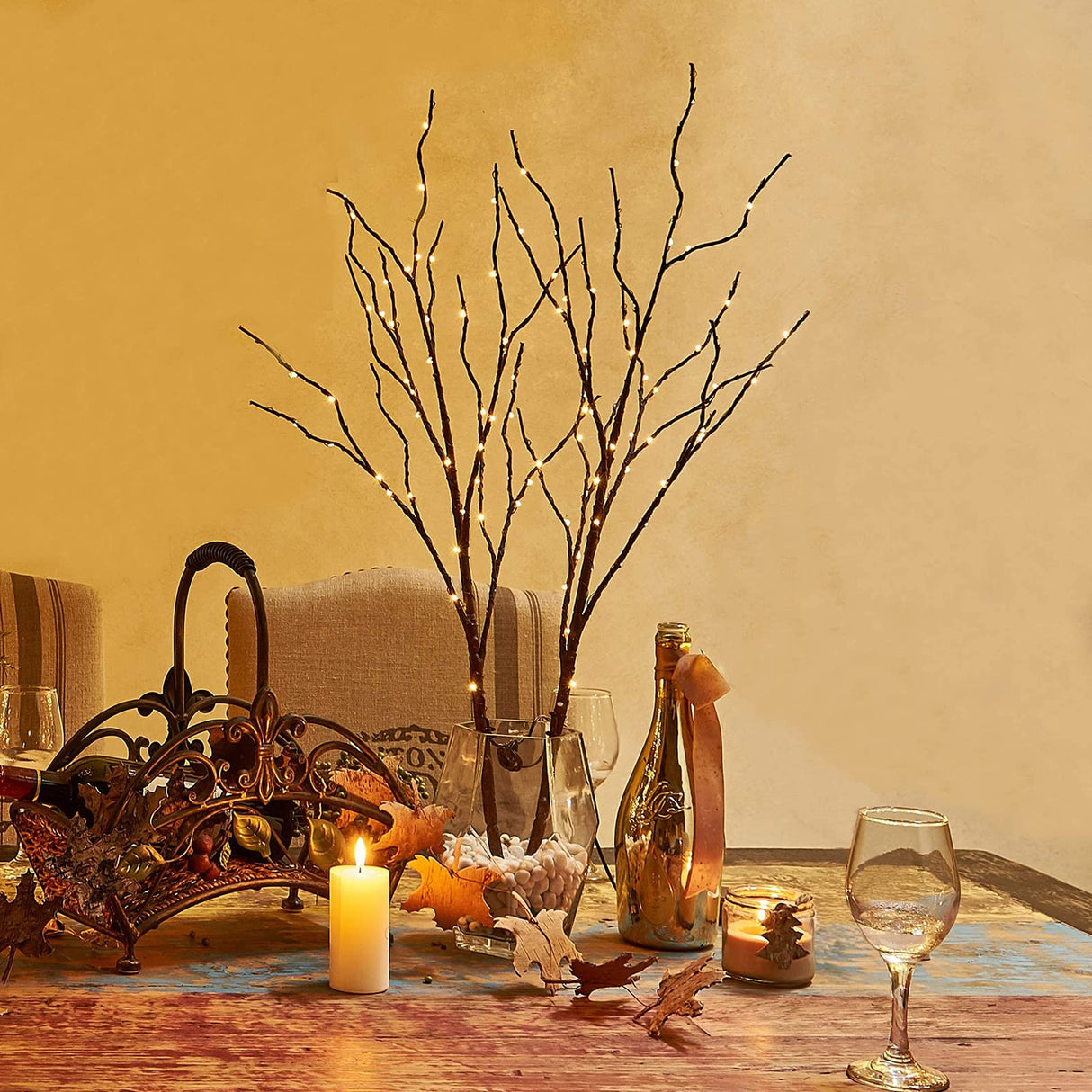 Birchlitland Lighted Brown Branches 32IN 100 LED with Timer Battery Operated, Artificial Tree Branch with Warm,Willow Branch Lights for Home Bedroom Fireplace Christmas Holiday Decoration