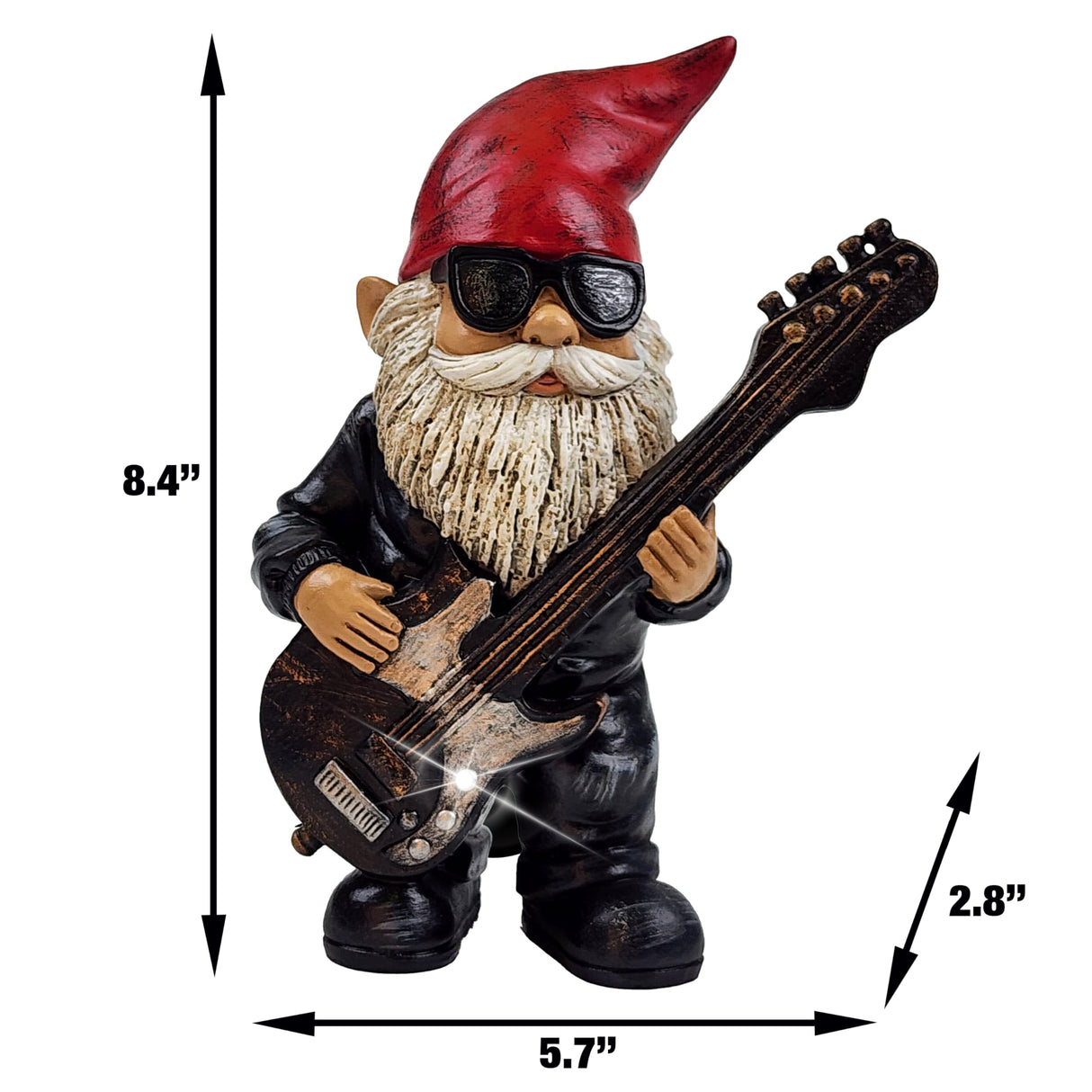 Better Office Products Garden Gnome Statue, 8" Height, Handcrafted Waterproof, UV-Resistant Polyresin Lawn Patio Porch Ornament Decoration (Rock Star with Solar Light)