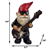Better Office Products Garden Gnome Statue, 8" Height, Handcrafted Waterproof, UV-Resistant Polyresin Lawn Patio Porch Ornament Decoration (Rock Star with Solar Light)