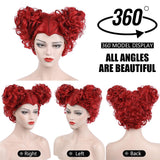 MUPUL Red Queen Wig with Crown Costume Girls Women Two Buns Heat Resistant Synthetic Hair for Halloween Christmas Party