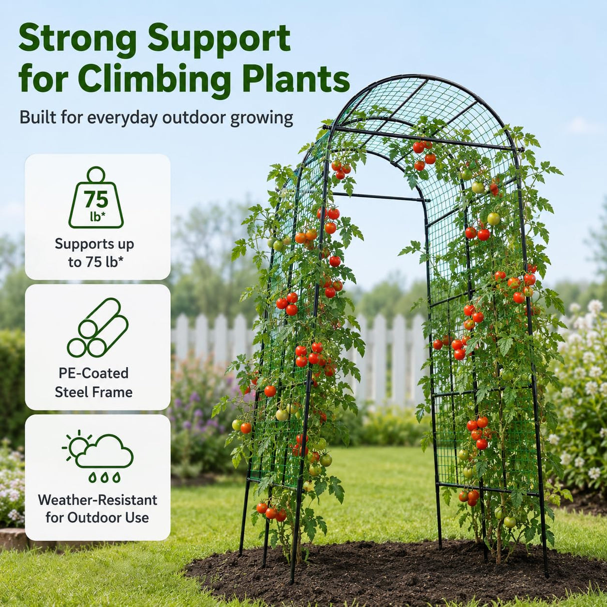 FOLLOOK Garden Arch Trellis for Climbing Plants Outdoor, 7.8 ft, Black