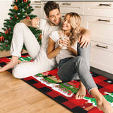 Christmas Kitchen Rugs and Mats Set (2 PCS), Merry Christmas Indoor Floor Mats Red Black Buffalo Check Plaid for Winter, Xmas Door Mat Runner Rug Mat for Kitchen Home Decor (17"x47"+17"x30")
